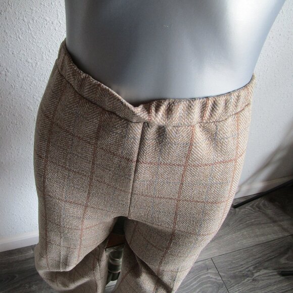 1970s brown faux wool slacks with elastic waist. Plaid, used condition. - Picture 5 of 12